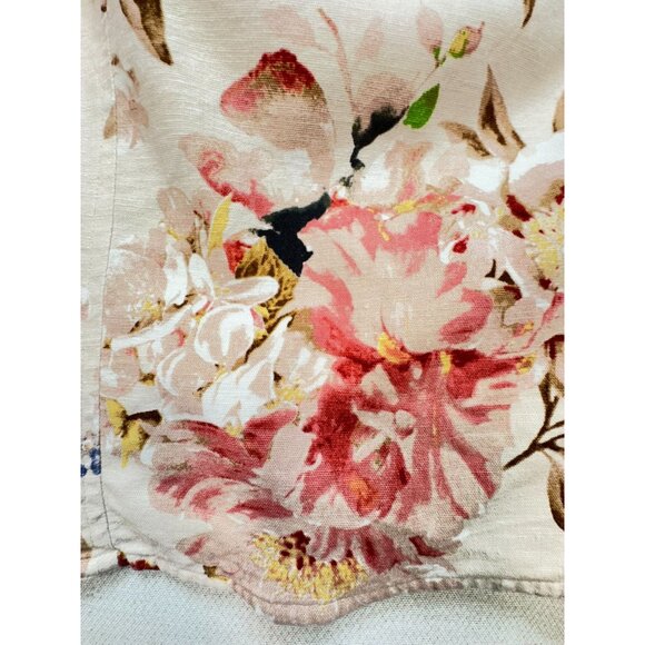 Express Floral Linen Blend Tank Top L Cream Pink Smocked Back - Picture 5 of 15
